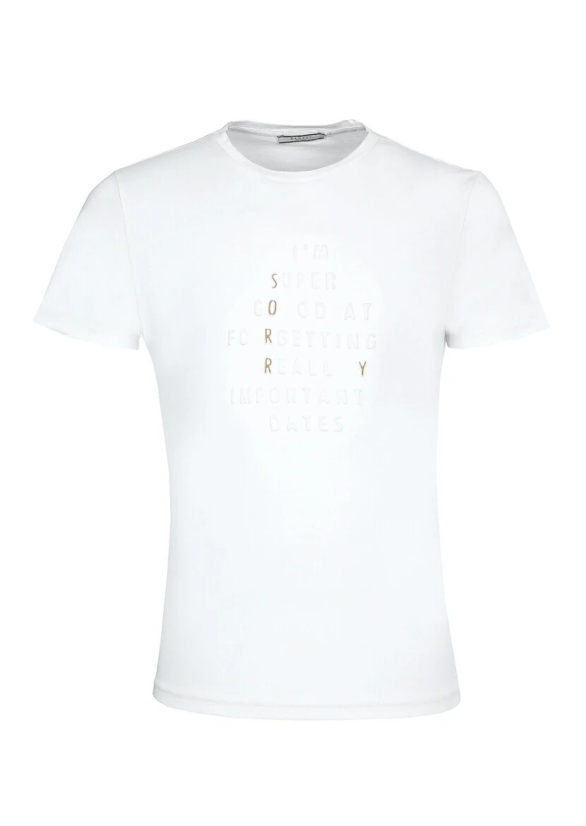 Ecru Printed 100% Cotton T-Shirt - 6