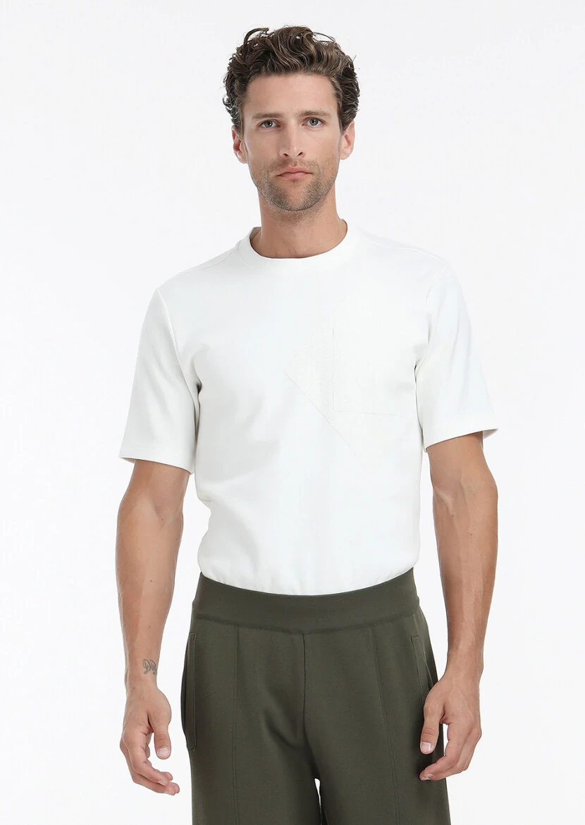 Ecru Printed Crew Neck 100% Cotton T-Shirt 