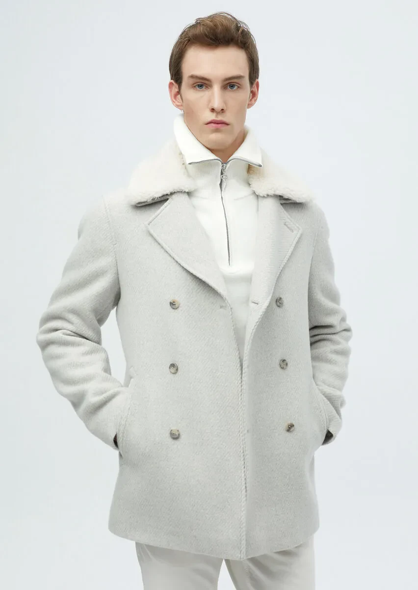 Ecru Regular Fit Casual Weaving Coat - 1