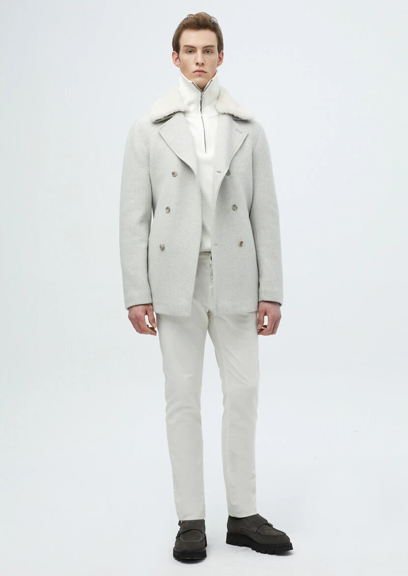 Ecru Regular Fit Casual Weaving Coat - RAMSEY