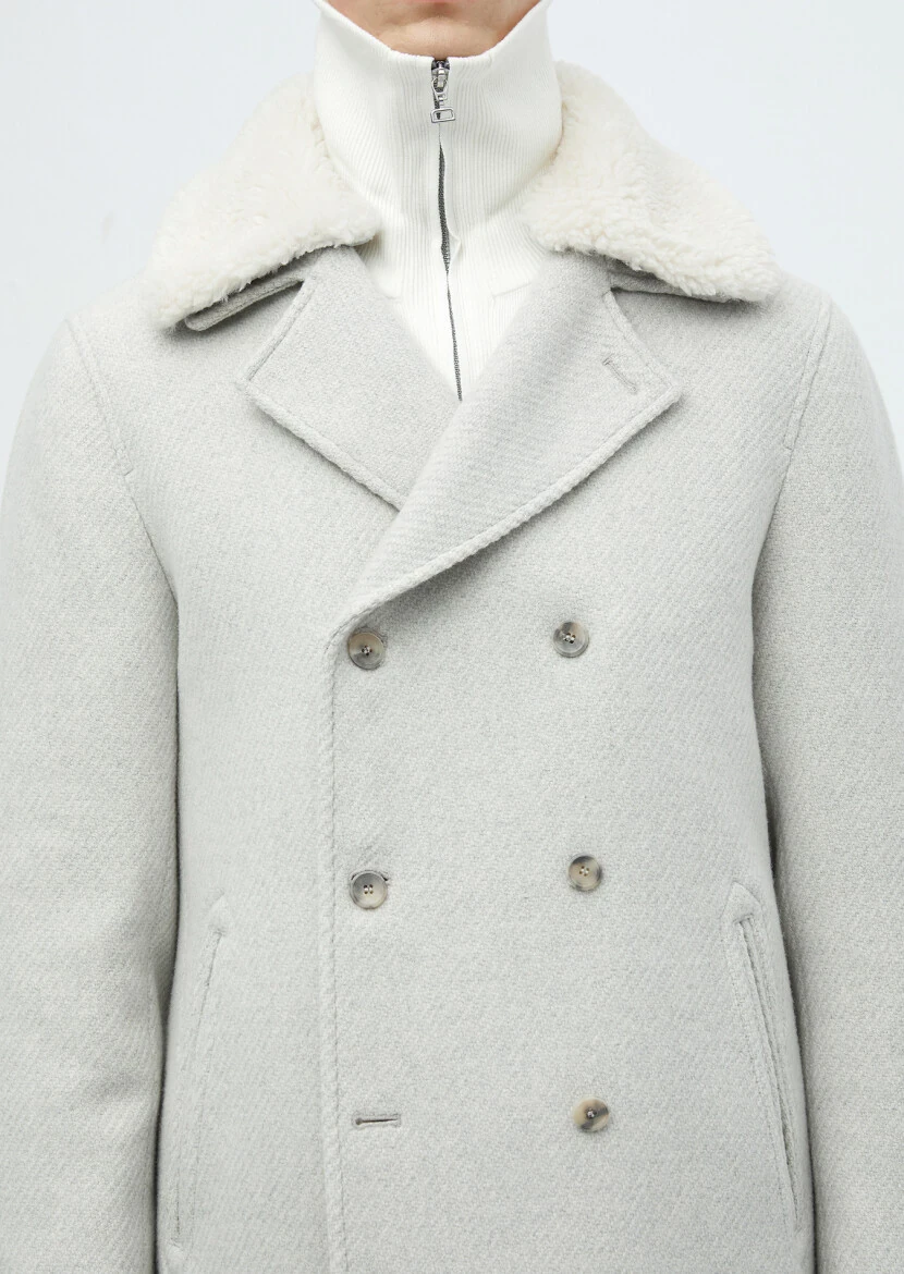 Ecru Regular Fit Casual Weaving Coat - 4