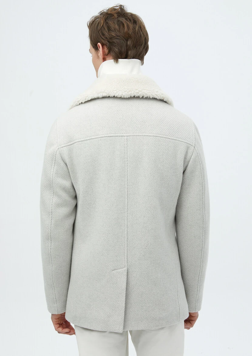 Ecru Regular Fit Casual Weaving Coat - 7