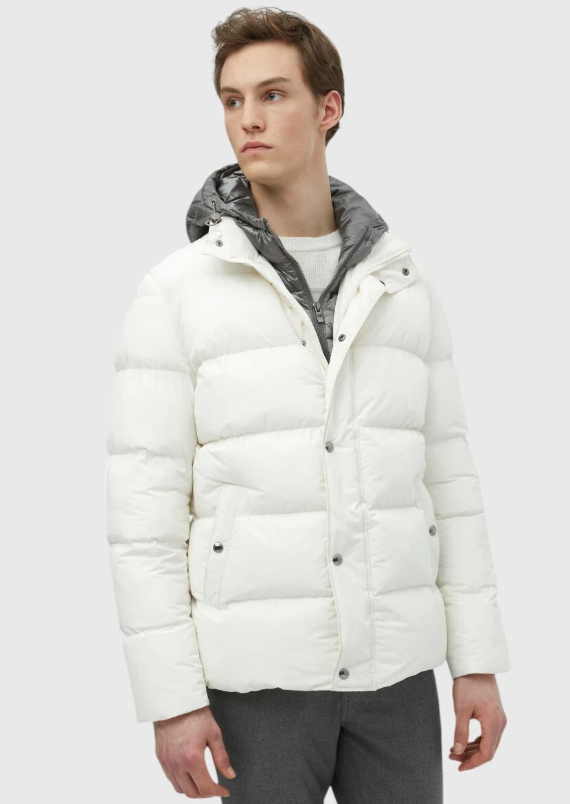 Ecru Regular Fit Casual Weaving Removable Hood Coat - 3