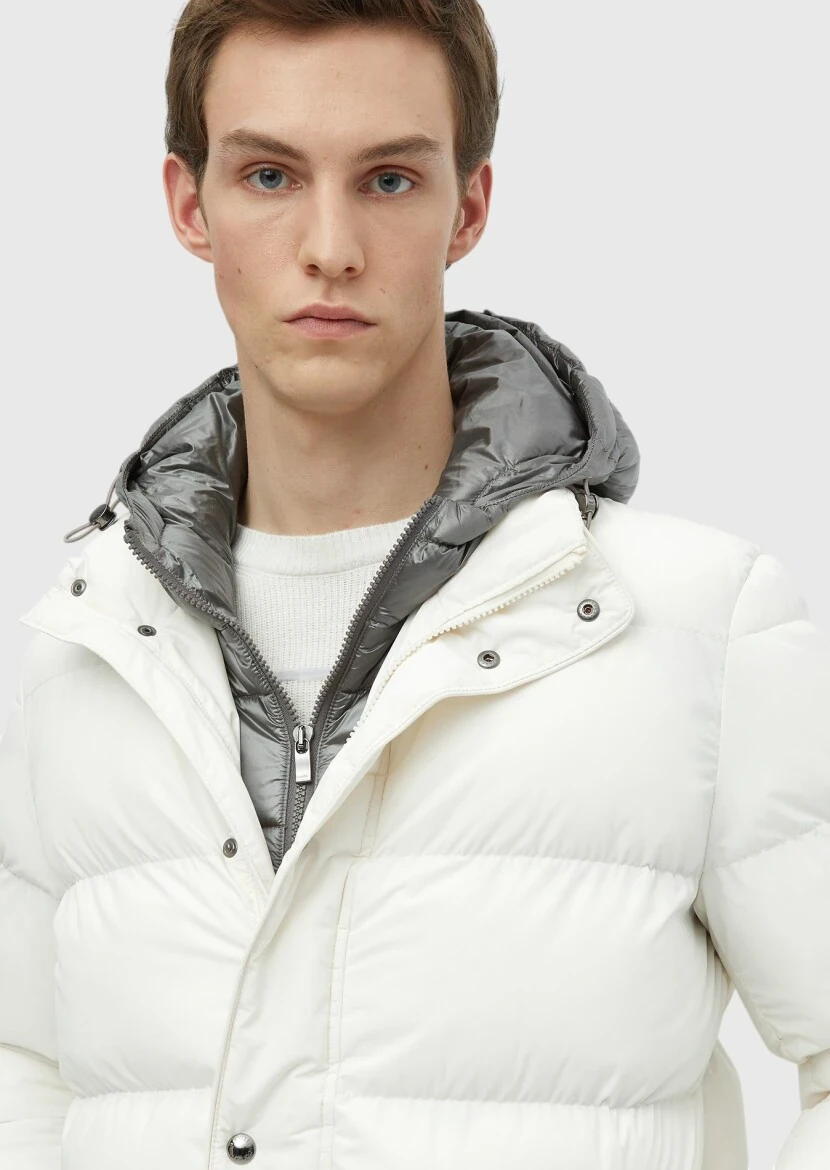 Ecru Regular Fit Casual Weaving Removable Hood Coat - 4