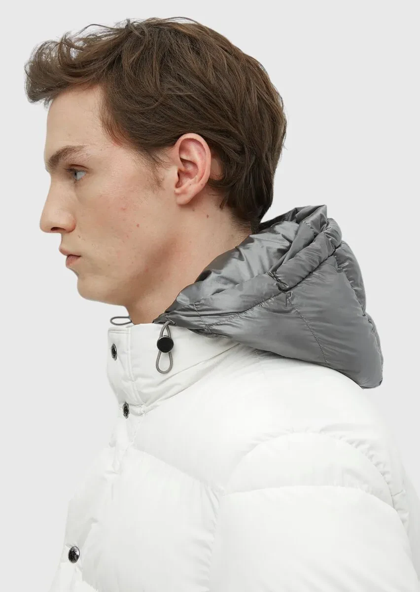 Ecru Regular Fit Casual Weaving Removable Hood Coat - 5