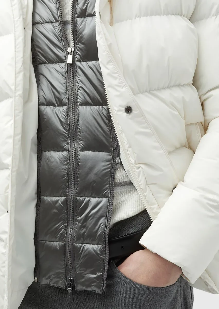 Ecru Regular Fit Casual Weaving Removable Hood Coat - 6