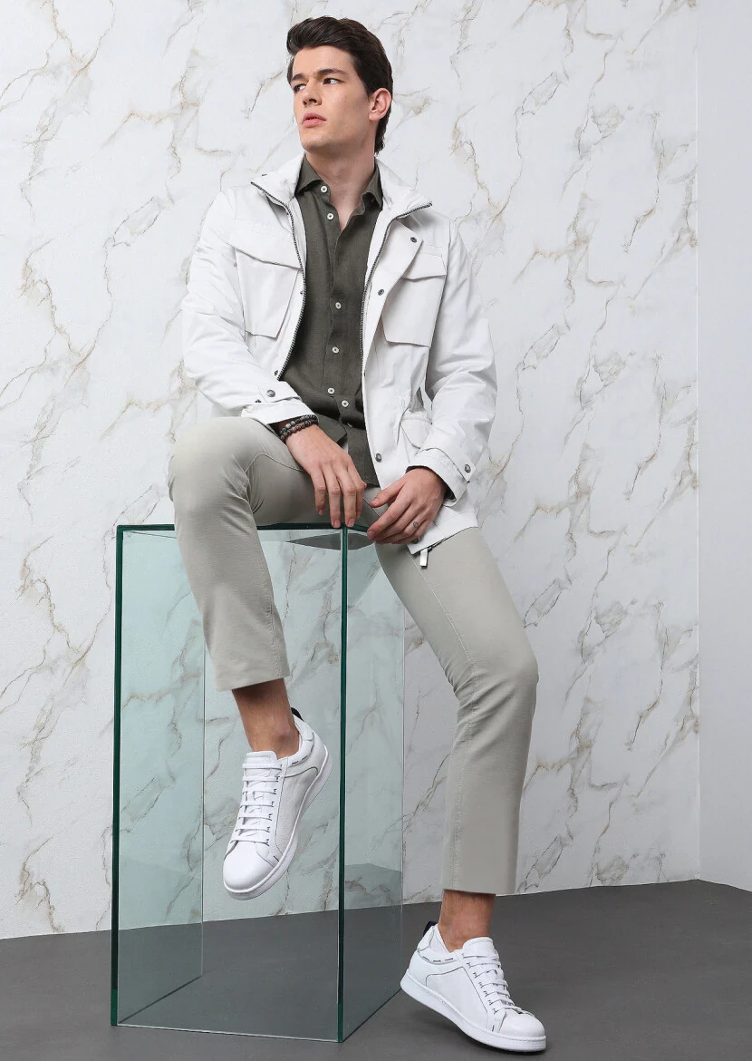 Ecru Regular Fit Cotton Blended Blazer - 1