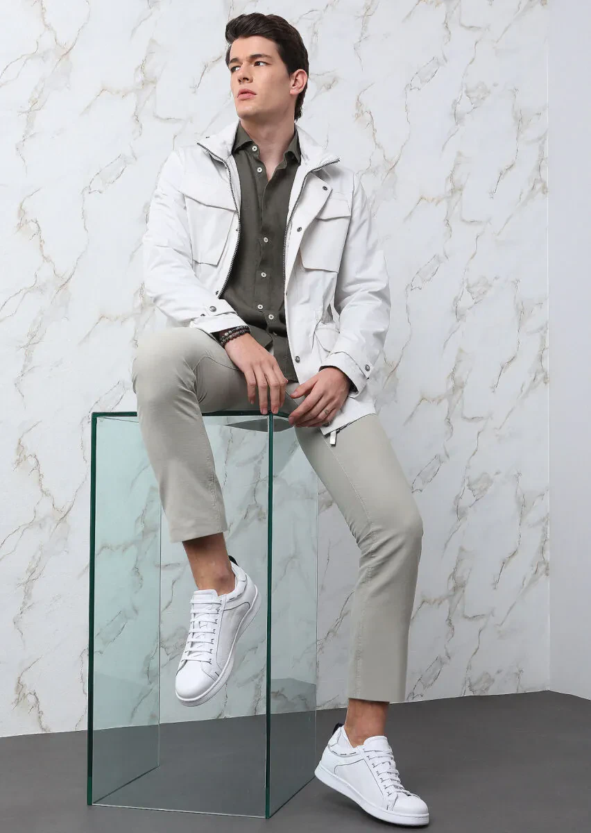 Ecru Regular Fit Cotton Blended Blazer - 1