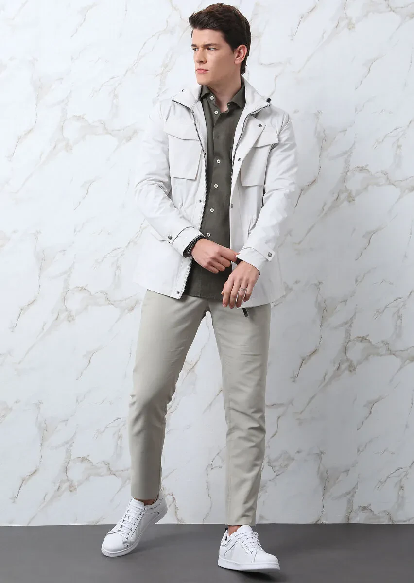 Ecru Regular Fit Cotton Blended Blazer - 4