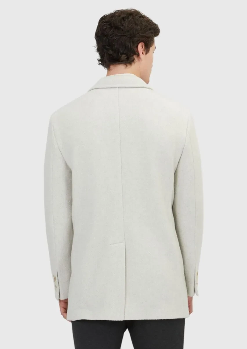 Ecru Regular Fit Double Breasted Collar Casual Weaving Coat - 6