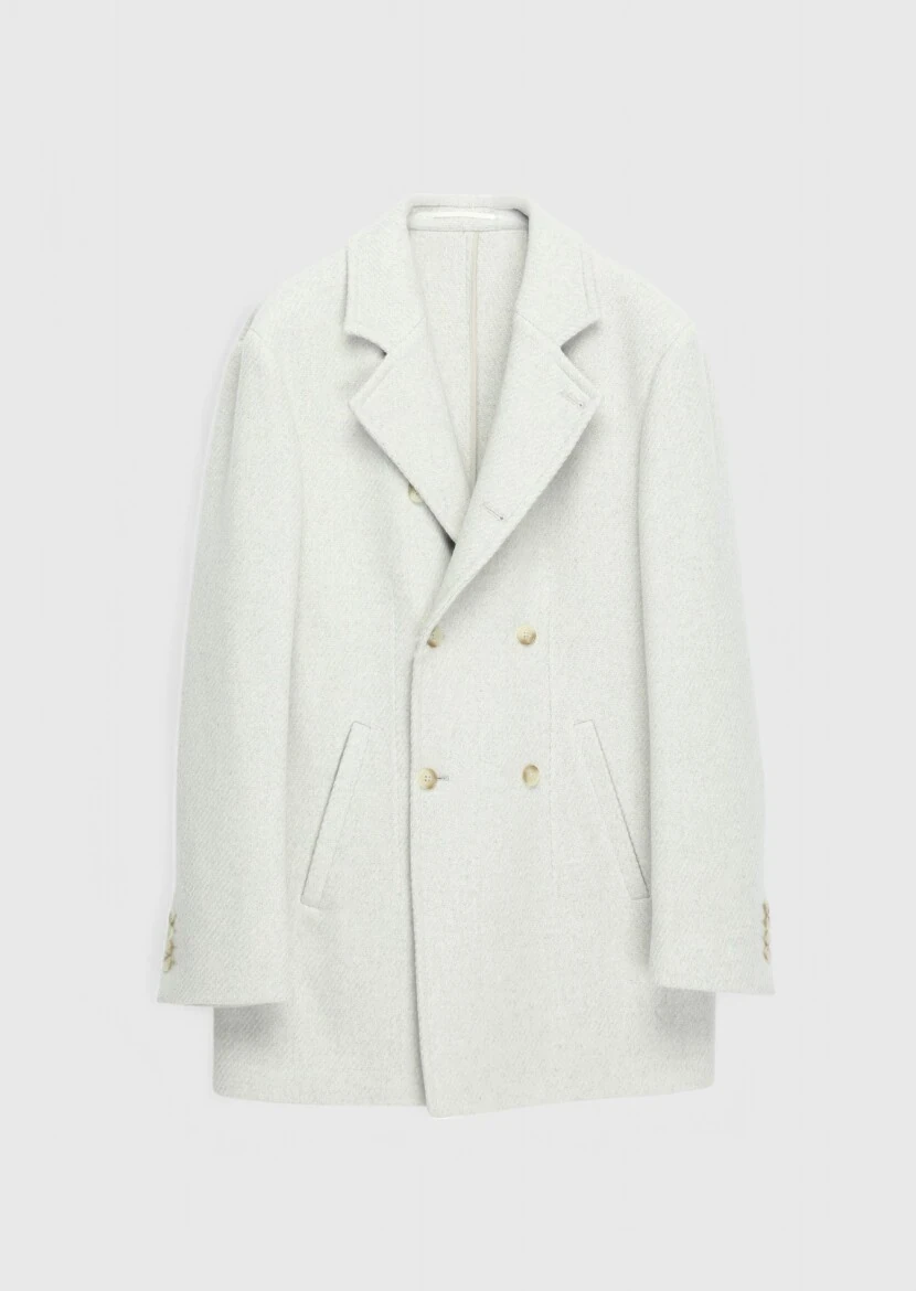 Ecru Regular Fit Double Breasted Collar Casual Weaving Coat - 7