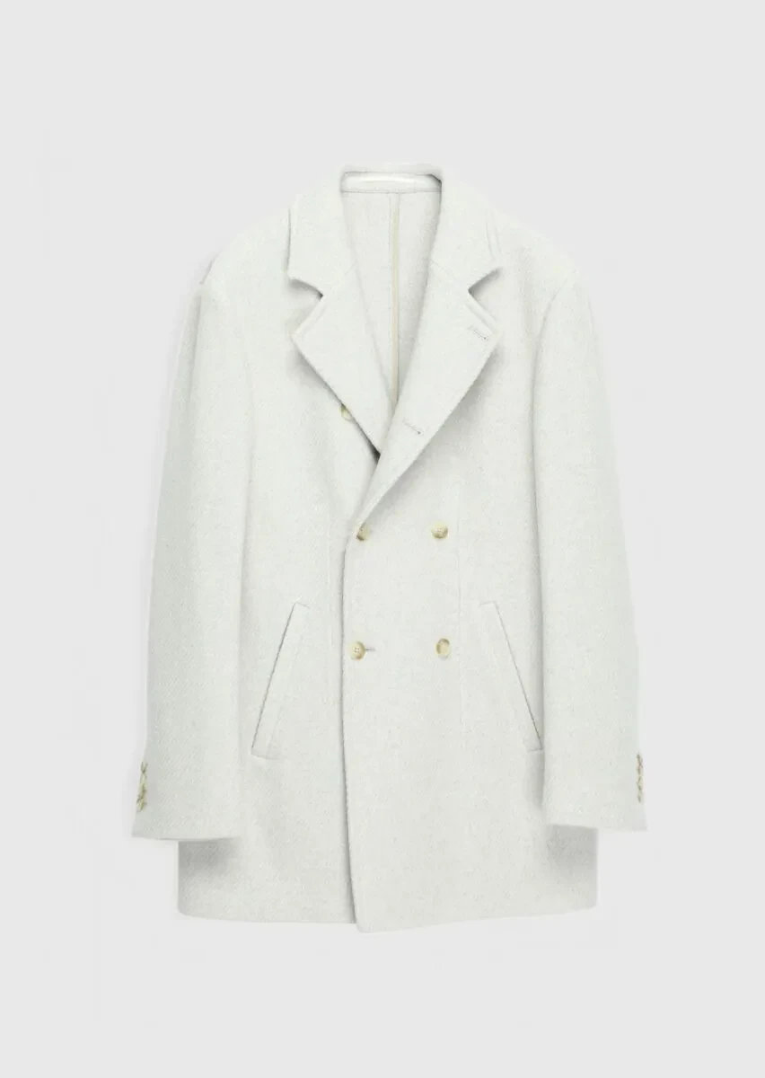 Ecru Regular Fit Double Breasted Collar Casual Weaving Coat - 7