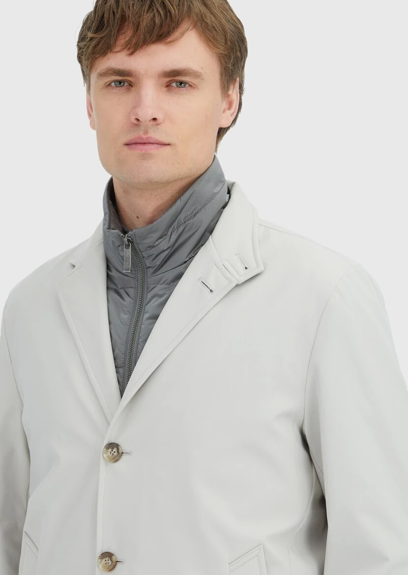 Ecru Regular Fit Double Breasted Collar Casual Weaving Rain Coat - 3