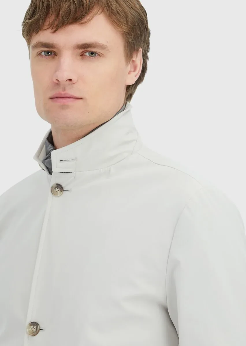 Ecru Regular Fit Double Breasted Collar Casual Weaving Rain Coat - 4