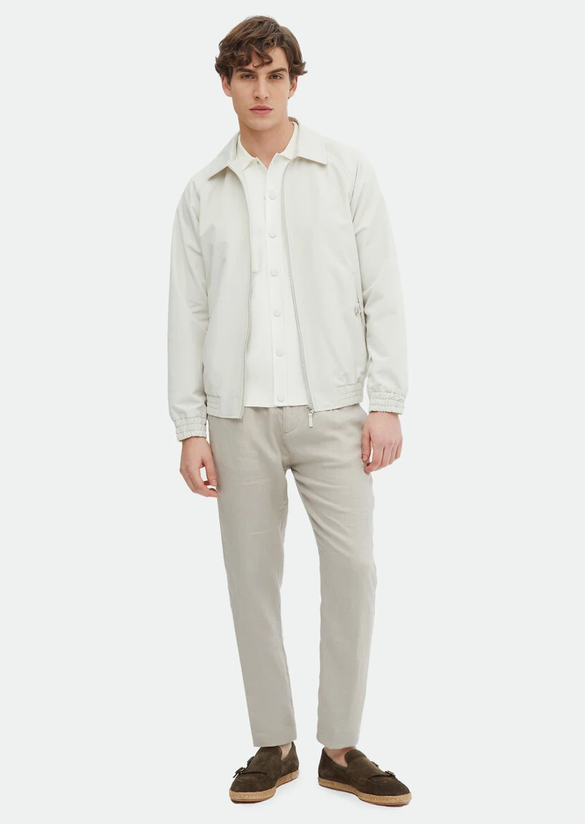 Ecru Regular Fit Shirt Collar Casual Weaving Coat - 2