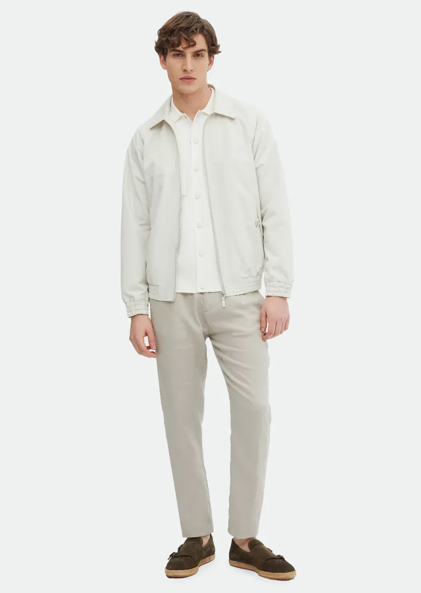 Ecru Regular Fit Shirt Collar Casual Weaving Coat - 2