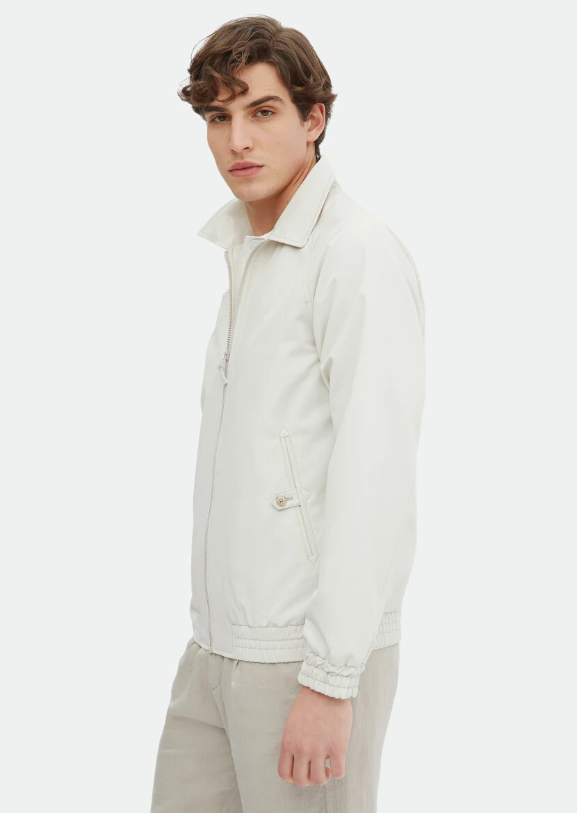 Ecru Regular Fit Shirt Collar Casual Weaving Coat - 3