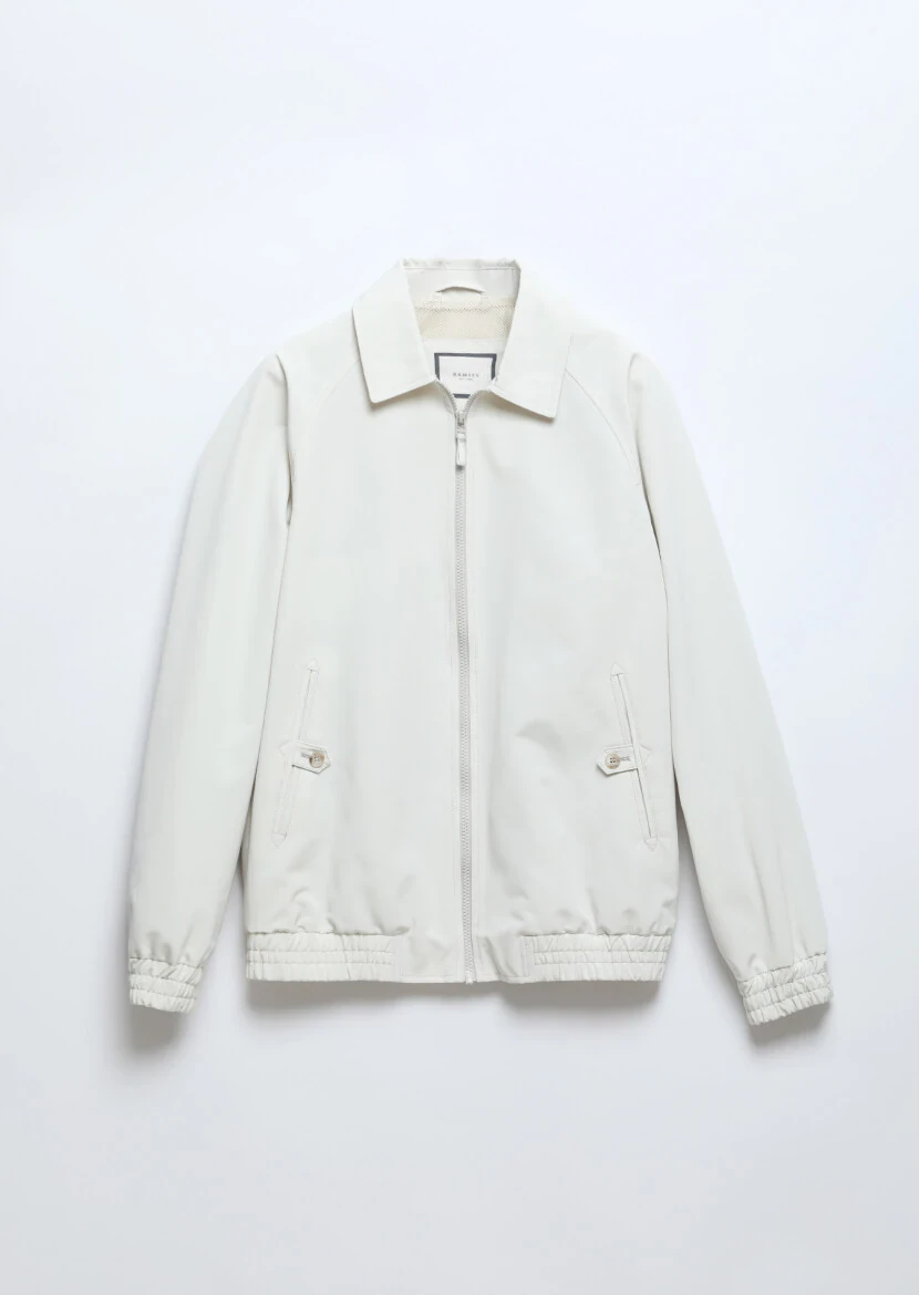 Ecru Regular Fit Shirt Collar Casual Weaving Coat - 6