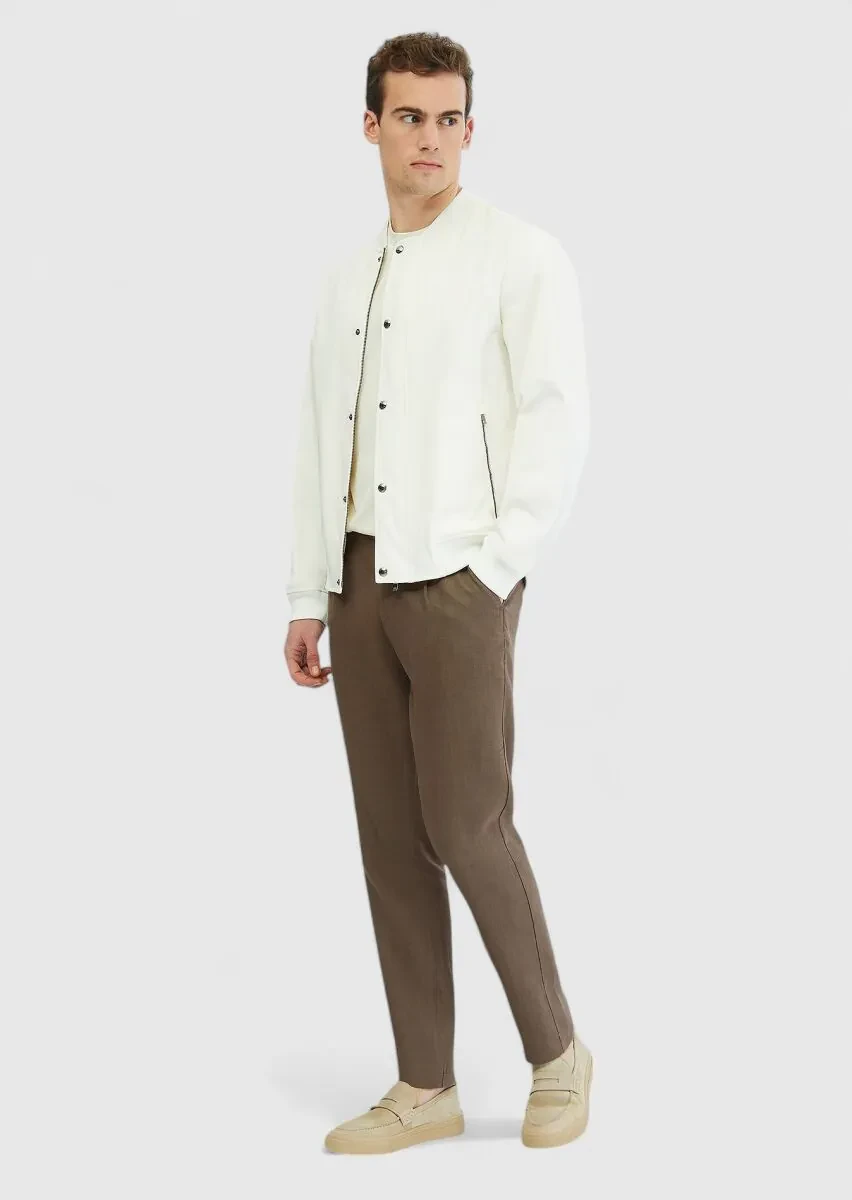 Ecru Regular Fit Turtleneck Casual Weaving Coat - 2