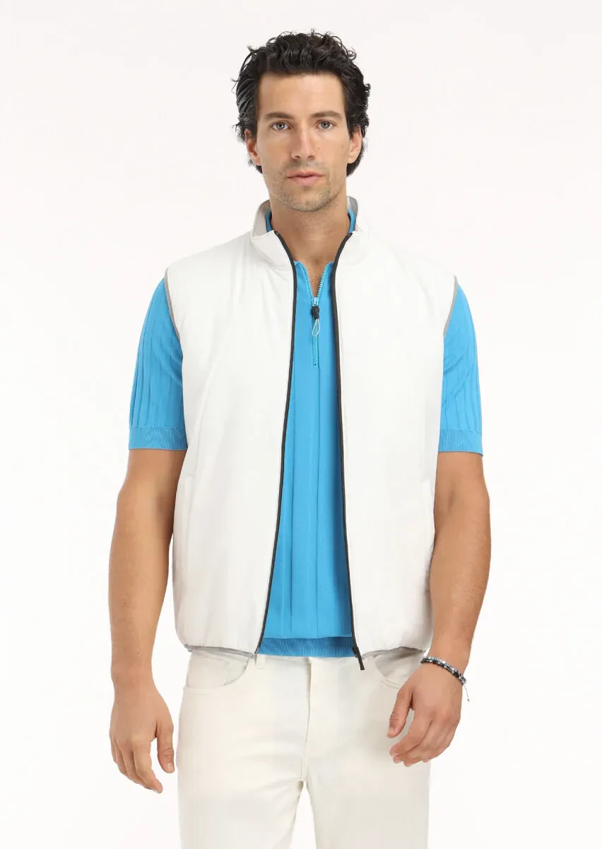 Ecru Regular Fit Turtleneck Casual Weaving Puffer Vest - 3