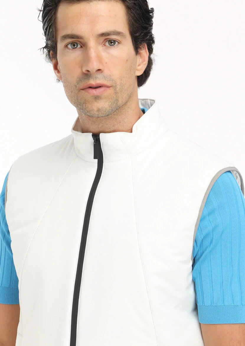 Ecru Regular Fit Turtleneck Casual Weaving Puffer Vest - 4