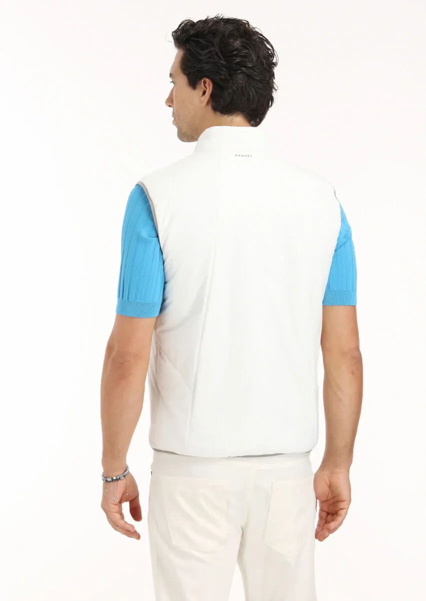 Ecru Regular Fit Turtleneck Casual Weaving Puffer Vest - 6