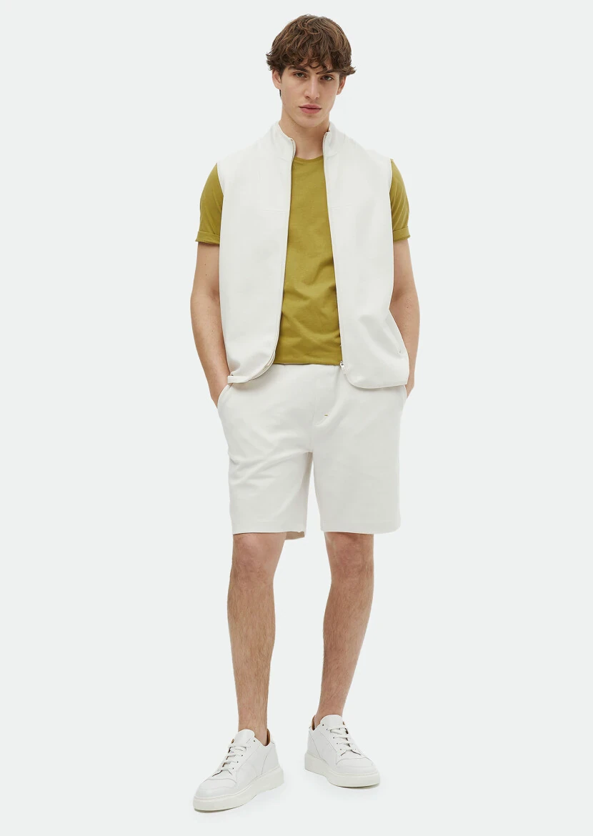 Ecru Regular Fit Turtleneck Sport Knitting Puffer Vest - RAMSEY