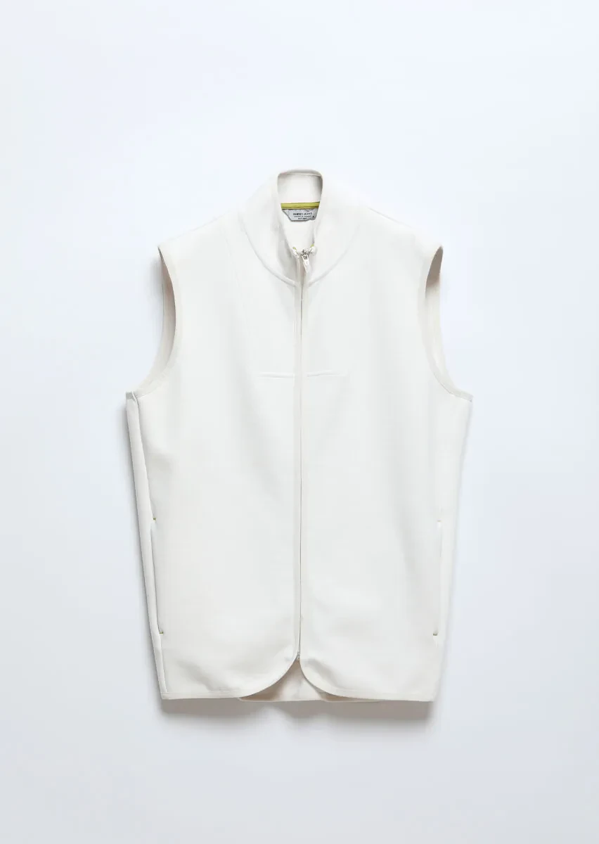 Ecru Regular Fit Turtleneck Sport Knitting Puffer Vest - 6