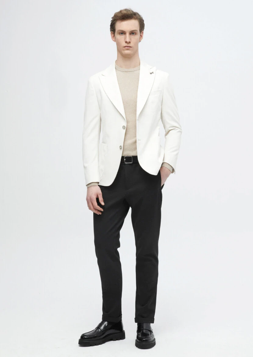 Ecru Ribbed Shirt Shoulder Slim Fit 100% Cotton Jacket - 3