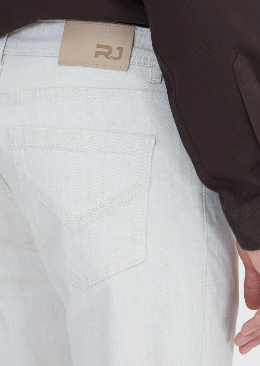 Ecru Slim Fit Denim Cotton Blended Trousers - 4
