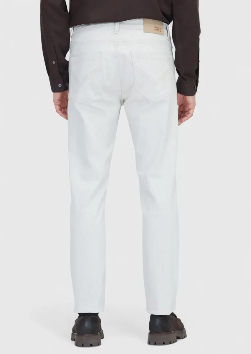 Ecru Slim Fit Denim Cotton Blended Trousers - 5