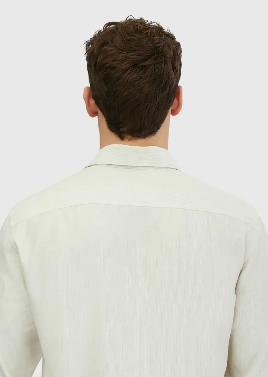 Ecru Striped Casual Fit Weaving Casual Cotton Blended Shirt - 3