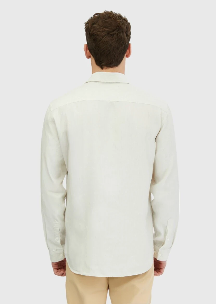 Ecru Striped Casual Fit Weaving Casual Cotton Blended Shirt - 4