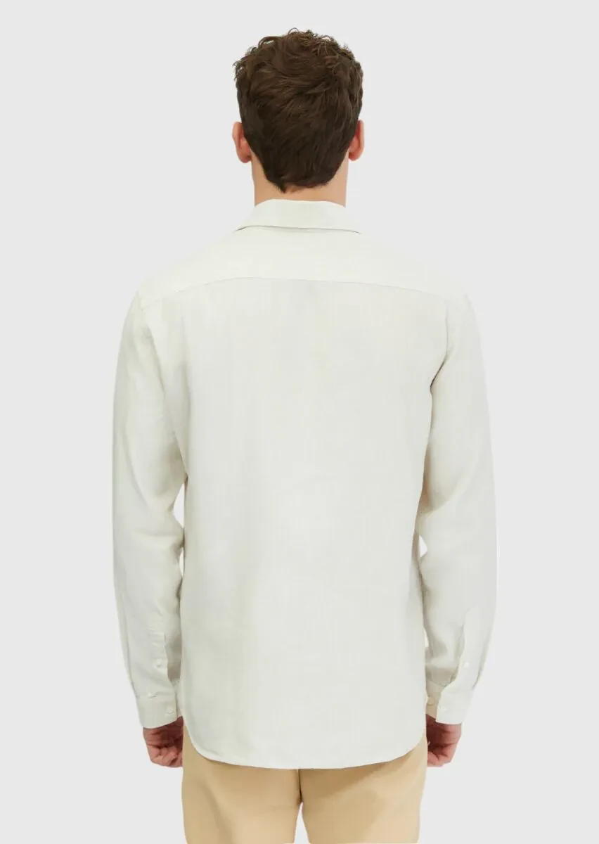 Ecru Striped Casual Fit Weaving Casual Cotton Blended Shirt - 4