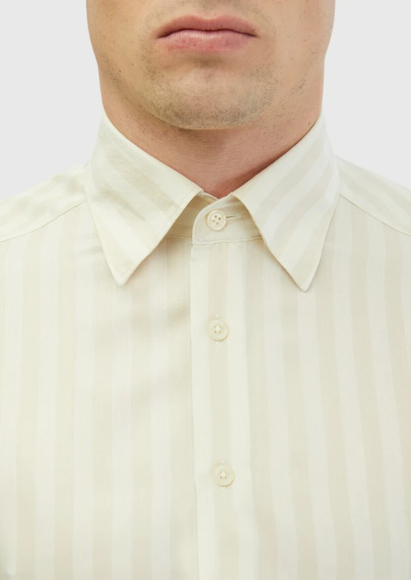 Ecru Striped Casual Fit Weaving Casual Shirt - 4