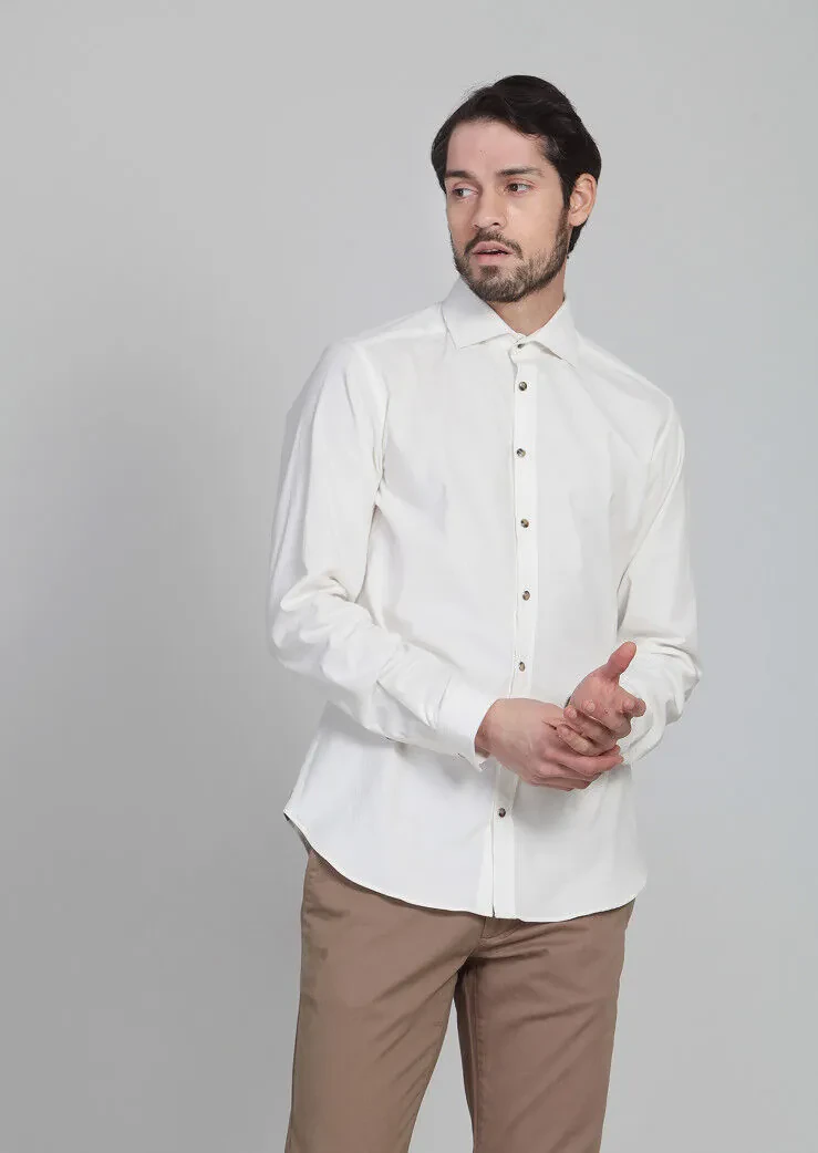 Ecru Striped Slim Fit Weaving Casual Cotton Blended Shirt - 1