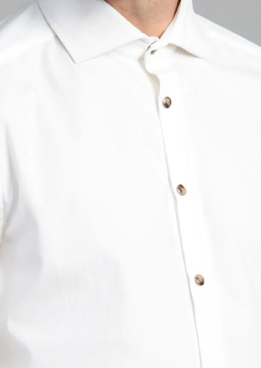 Ecru Striped Slim Fit Weaving Casual Cotton Blended Shirt - 4