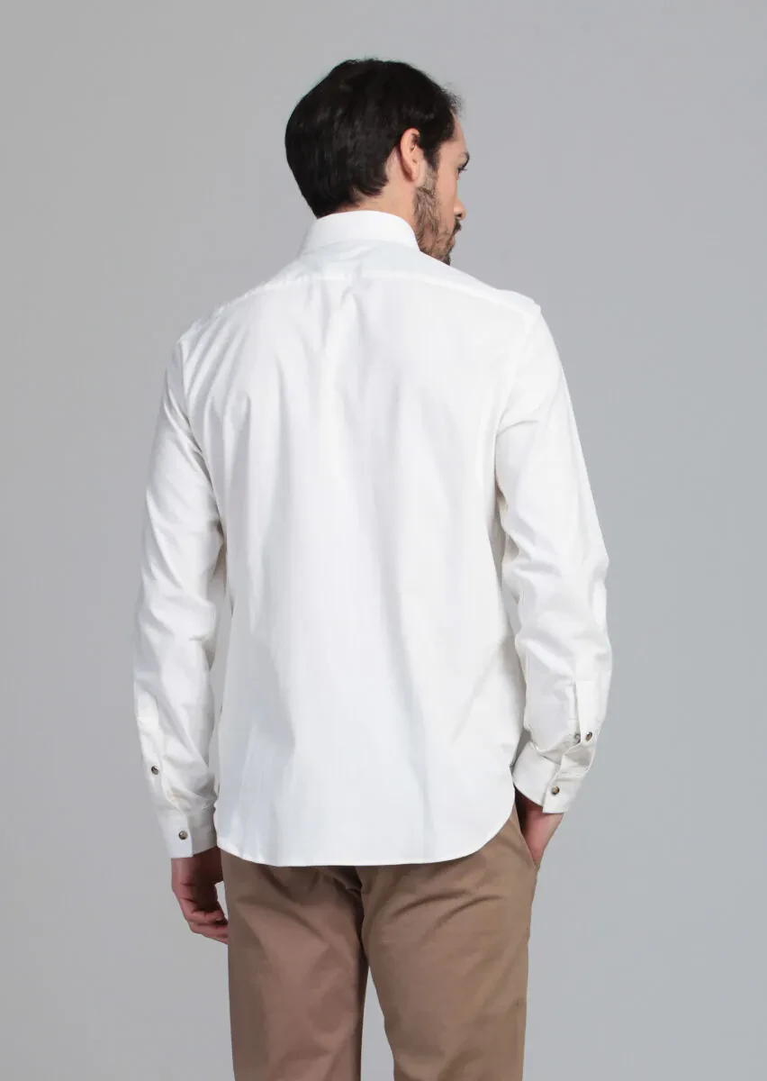 Ecru Striped Slim Fit Weaving Casual Cotton Blended Shirt - 5