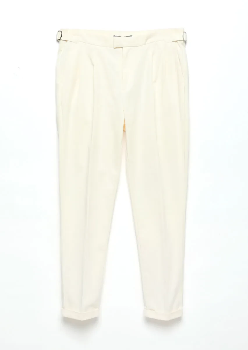 Ecru Weaving Carrot Fit Casual Cotton Blended Trousers - 6