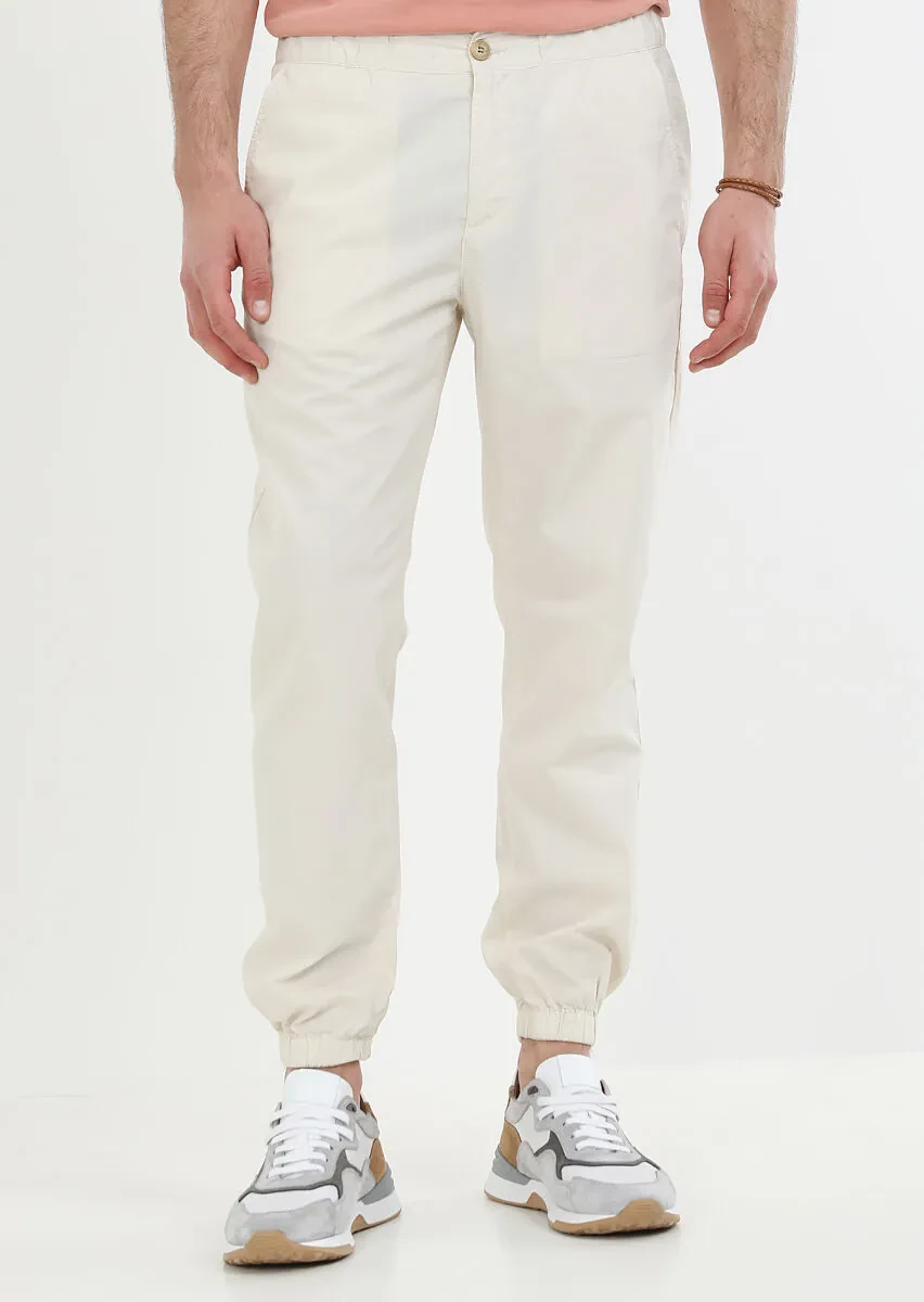 Ecru Weaving Jogging Fit Casual 100% Cotton Trousers - 1