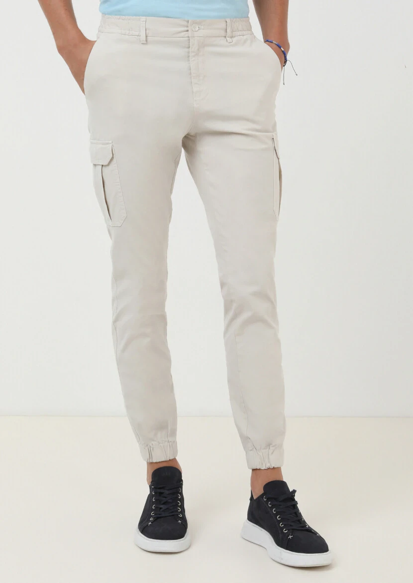 Ecru Weaving Jogging Fit Casual Cotton Blended Trousers 