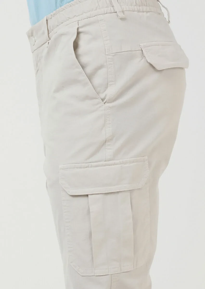 Ecru Weaving Jogging Fit Casual Cotton Blended Trousers - 3