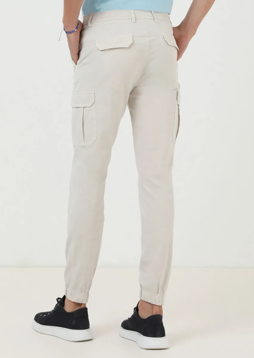 Ecru Weaving Jogging Fit Casual Cotton Blended Trousers - 4