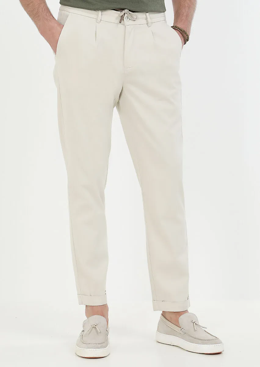 Ecru Weaving Jogging Fit Casual Cotton Blended Trousers - 2