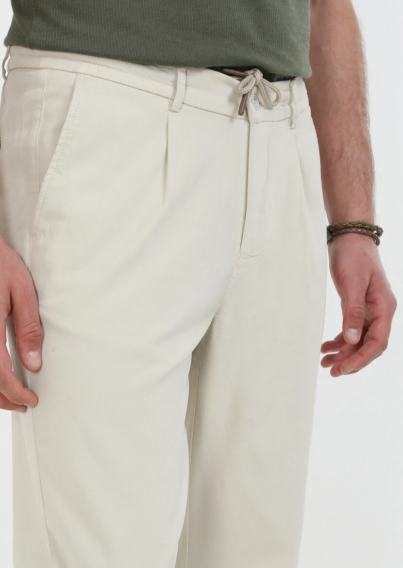 Ecru Weaving Jogging Fit Casual Cotton Blended Trousers - 3