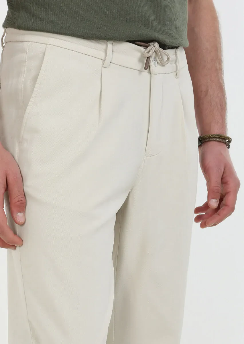 Ecru Weaving Jogging Fit Casual Cotton Blended Trousers - 3