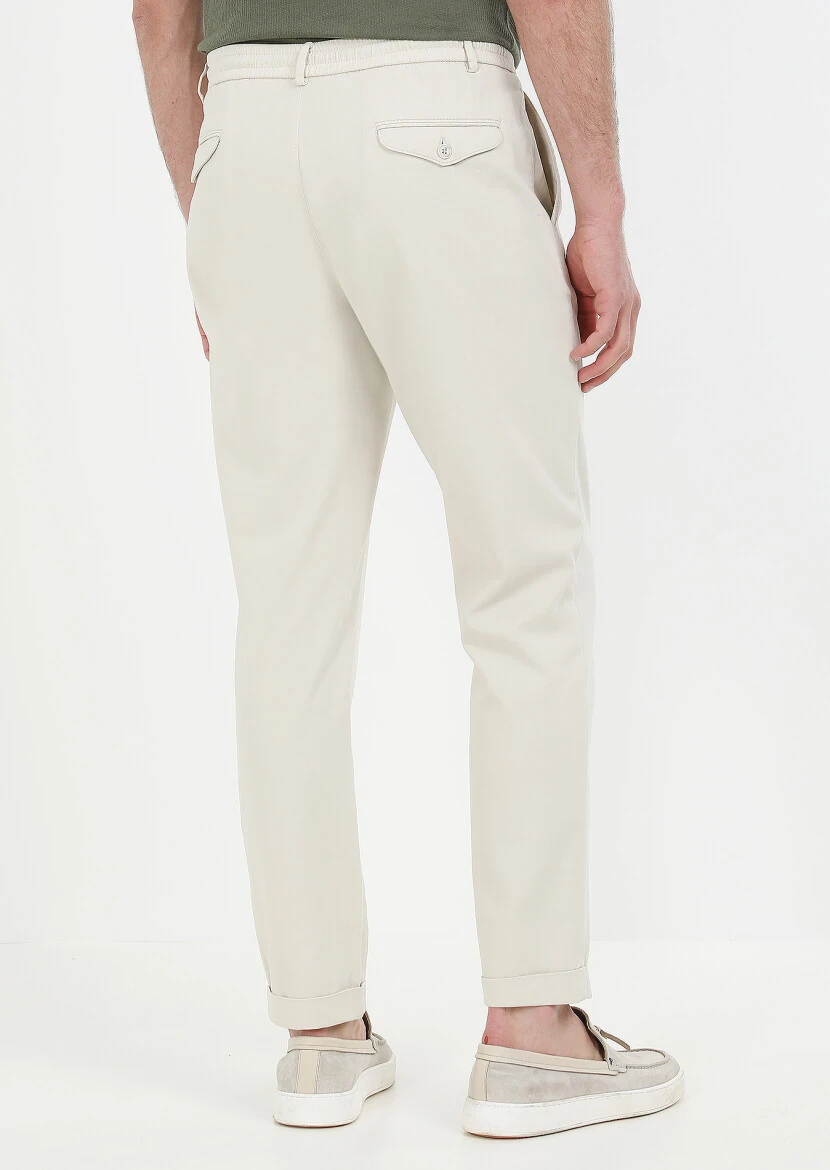 Ecru Weaving Jogging Fit Casual Cotton Blended Trousers - 5