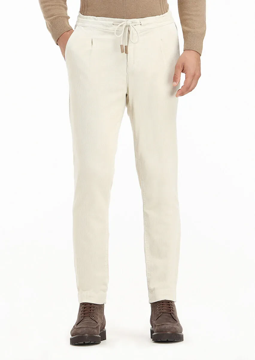 Ecru Weaving Jogging Fit Casual Cotton Blended Trousers - 1