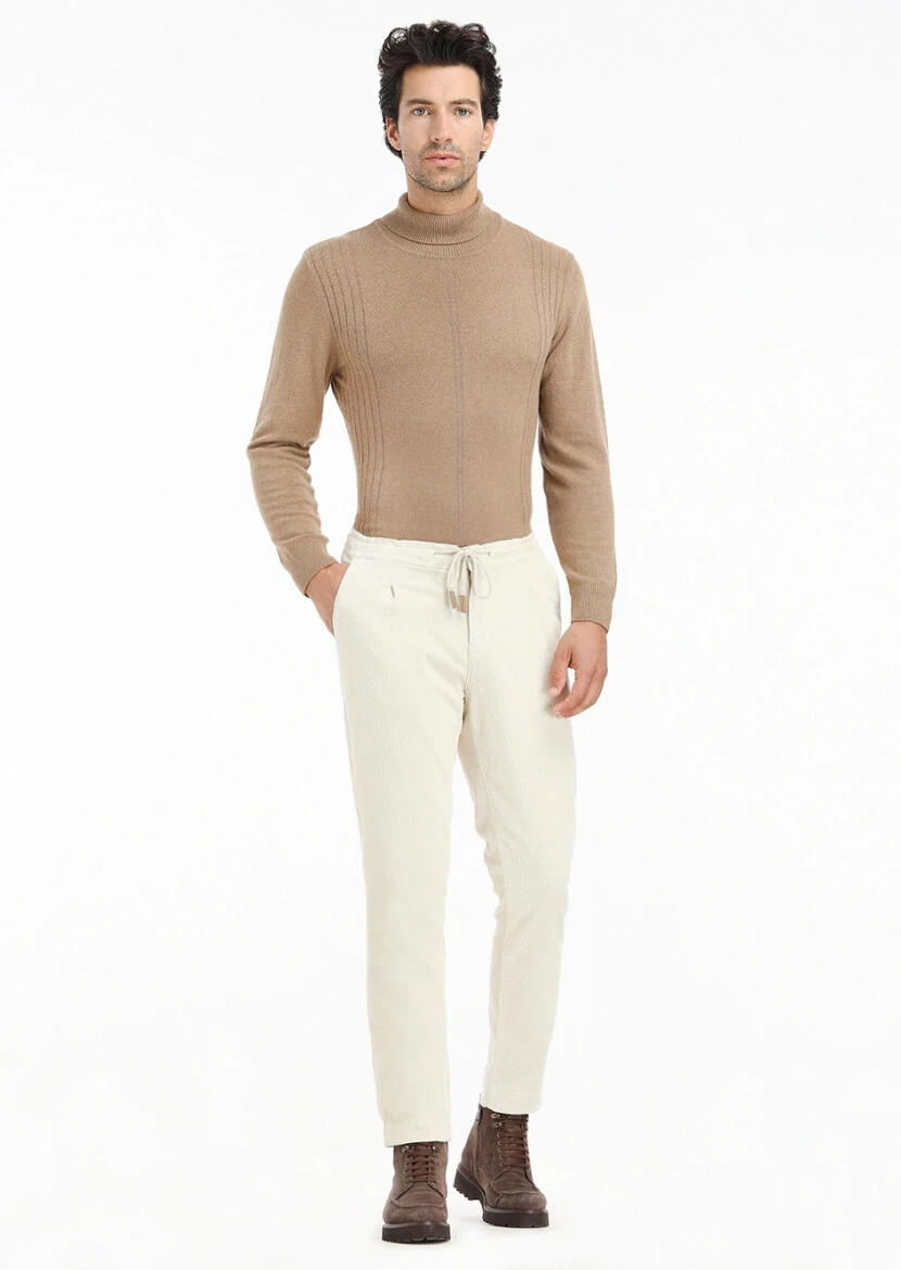 Ecru Weaving Jogging Fit Casual Cotton Blended Trousers - 2