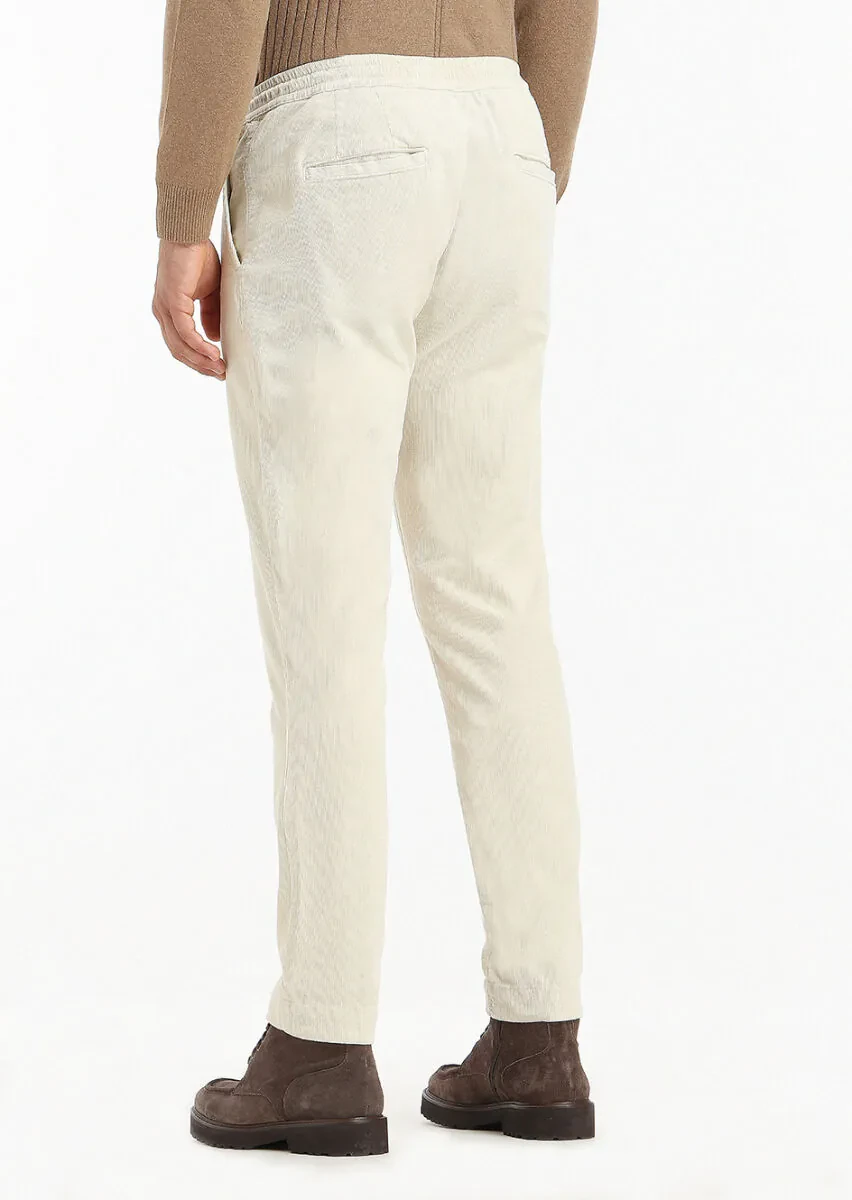 Ecru Weaving Jogging Fit Casual Cotton Blended Trousers - 4